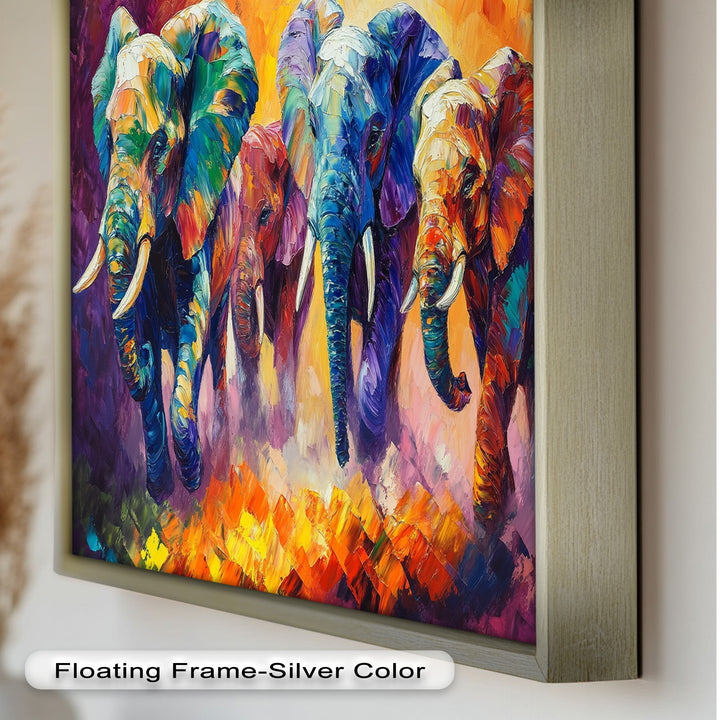 Elephant Herd at Dusk – Animal Oil Painting