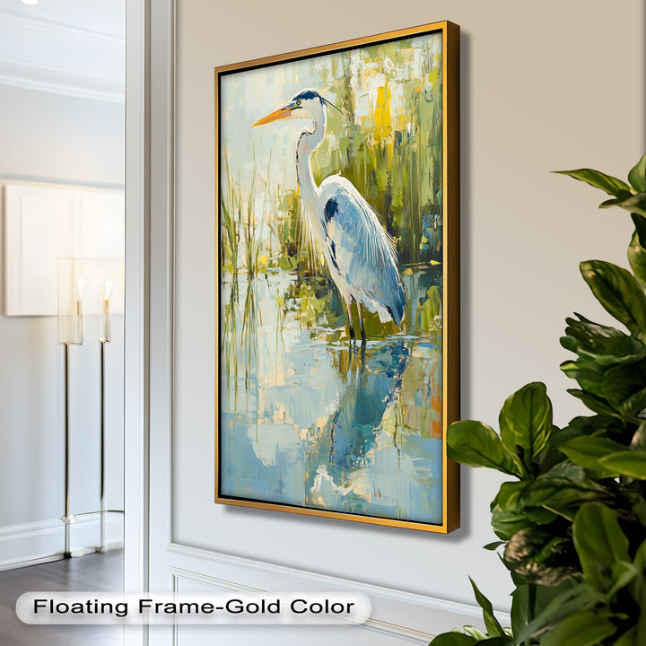 Reflections of Grace – Heron in Wetlands Oil Painting