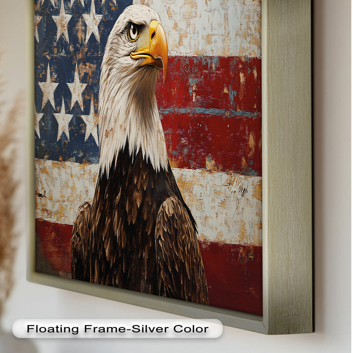 Adler mit amerikanischer Flagge – Patriotisches Ölgemälde