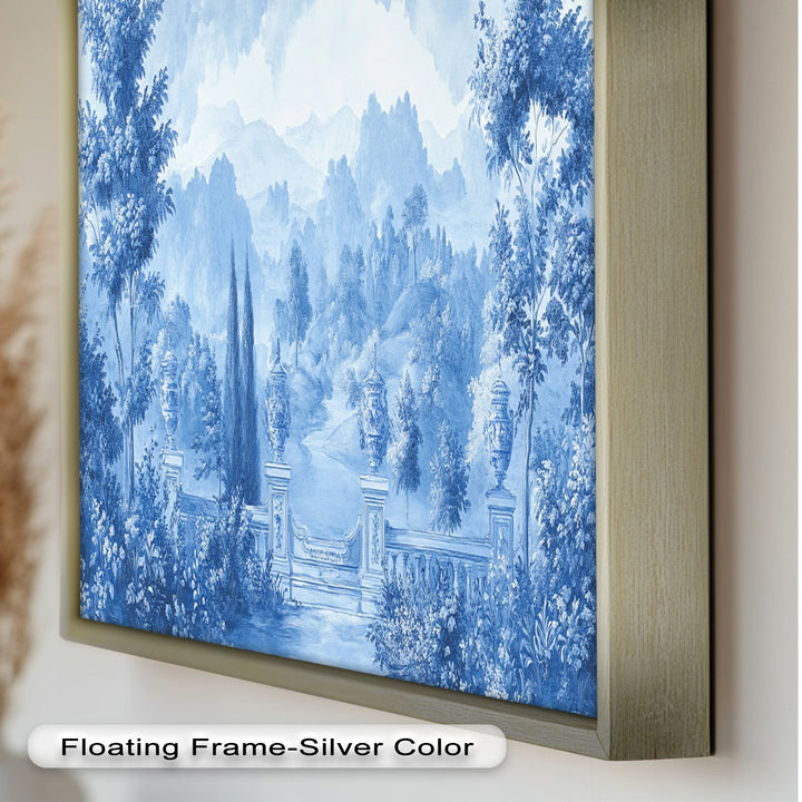 Blue Toned Garden Wall Art – Classical Landscape Oil Painting