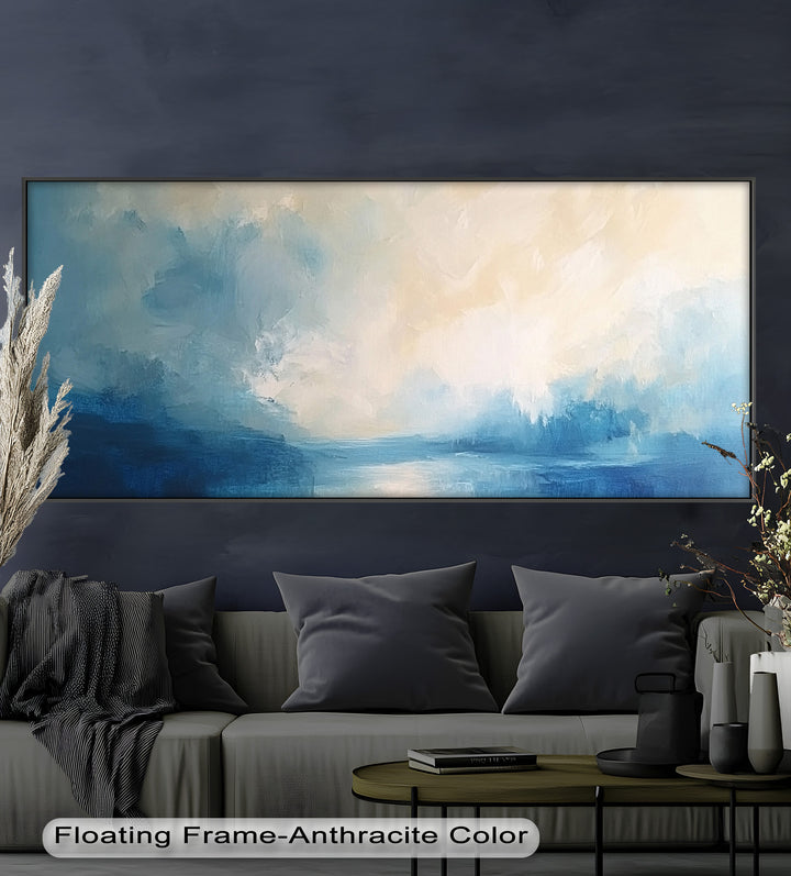 Ruhiges Himmelswasser – Abstraktes Ölgemälde in Blau und Creme