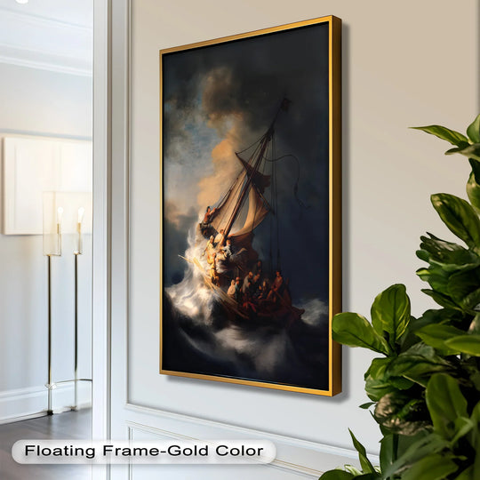 Highlighting the abstract quality, this oil painting reproduction print evokes the turbulent sea with dramatic brushstrokes and contrasting light, capturing the essence of a biblical storm.