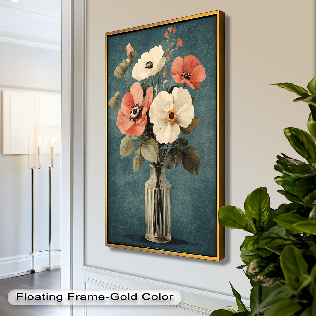 Vintage Mohnblumen in Glasvase – Romantisches Blumenölgemälde