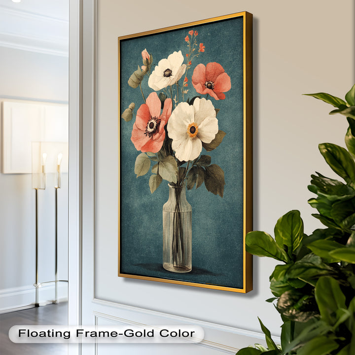 Vintage Mohnblumen in Glasvase – Romantisches Blumenölgemälde