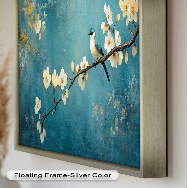 Bluebird and Blossoms Wall Art – Floral Oil Painting
