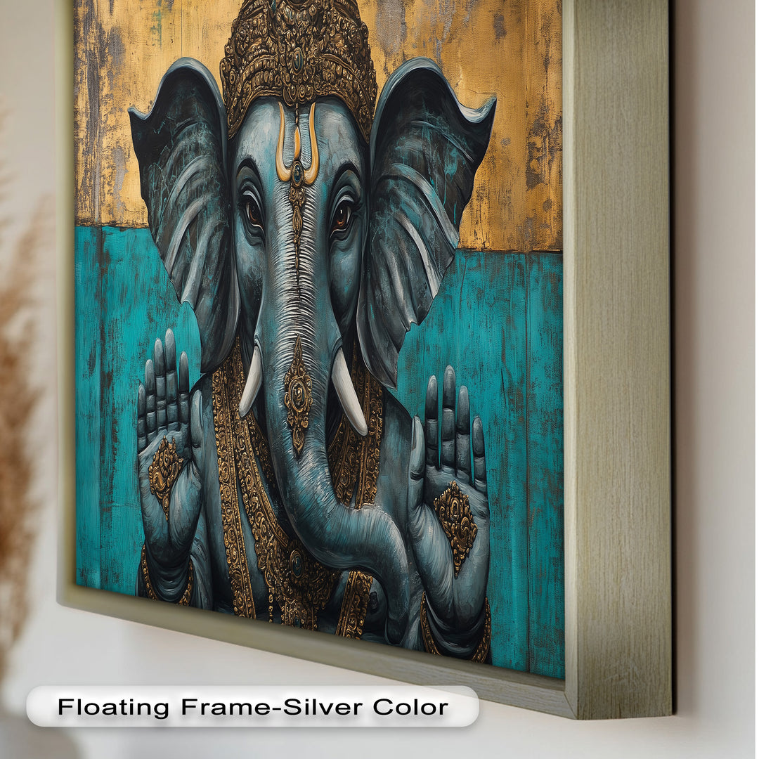 Blaue Ganesha Wandkunst – Religiöses Ölgemälde
