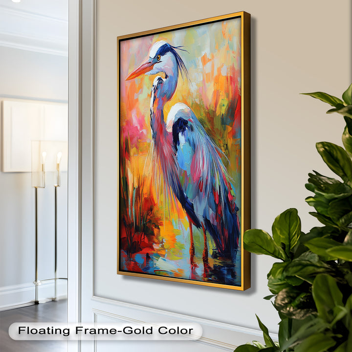 Colored Heron in Abstract Color Splash – Animal Oil Painting