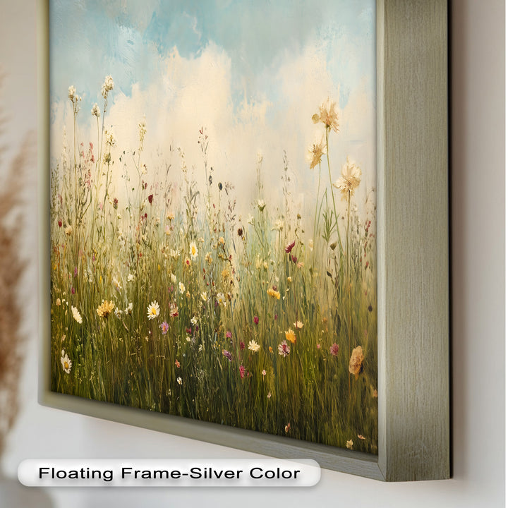 Vintage Meadow with Blooming Flowers – Serene Nature Oil Painting