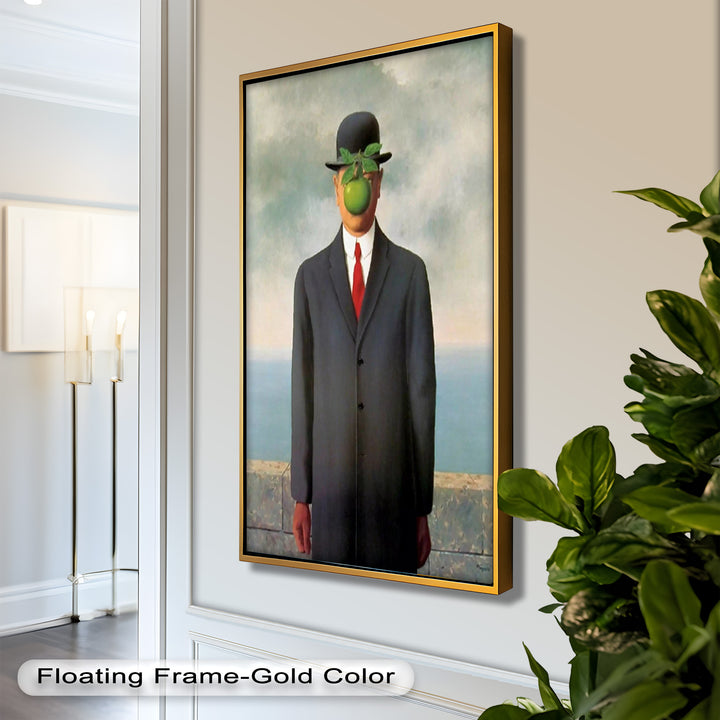 The Hidden Face – Surrealist Gentleman with Green Apple Oil Painting