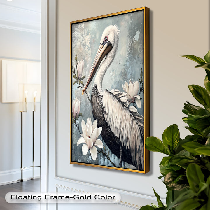 White Pelican Among Magnolia Blossoms - Animal Oil Painting