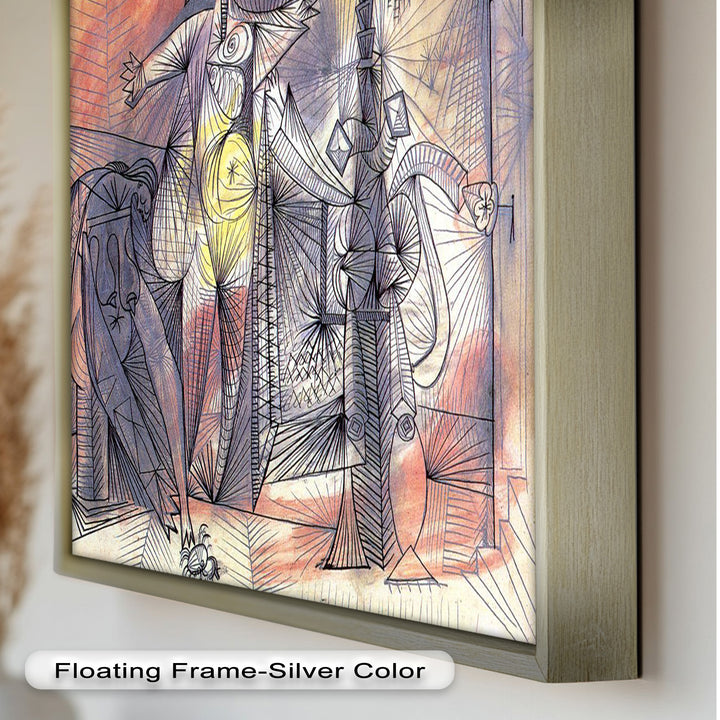 Surreal Abstract Figures in Motion – Cubist Oil Painting