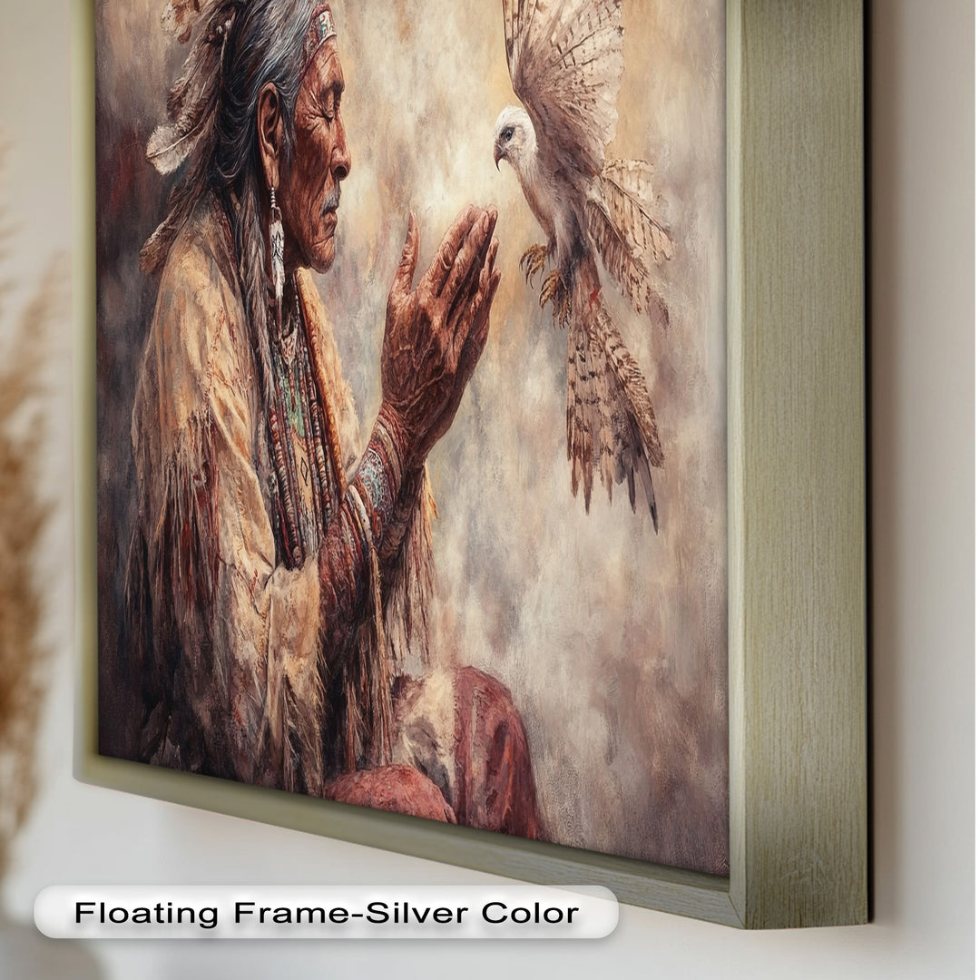 Whisper to the Spirit – Native Elder and Falcon Oil Painting