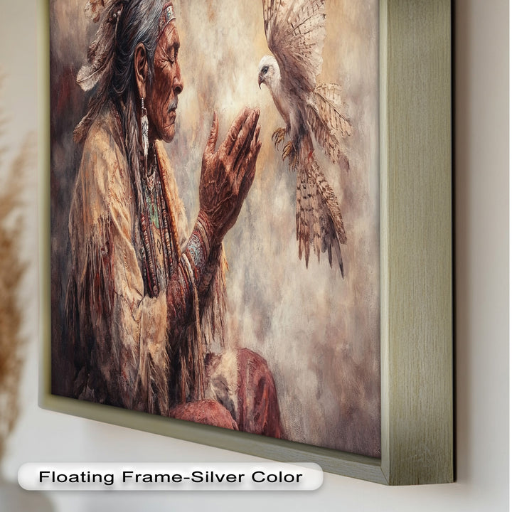 Whisper to the Spirit – Native Elder and Falcon Oil Painting