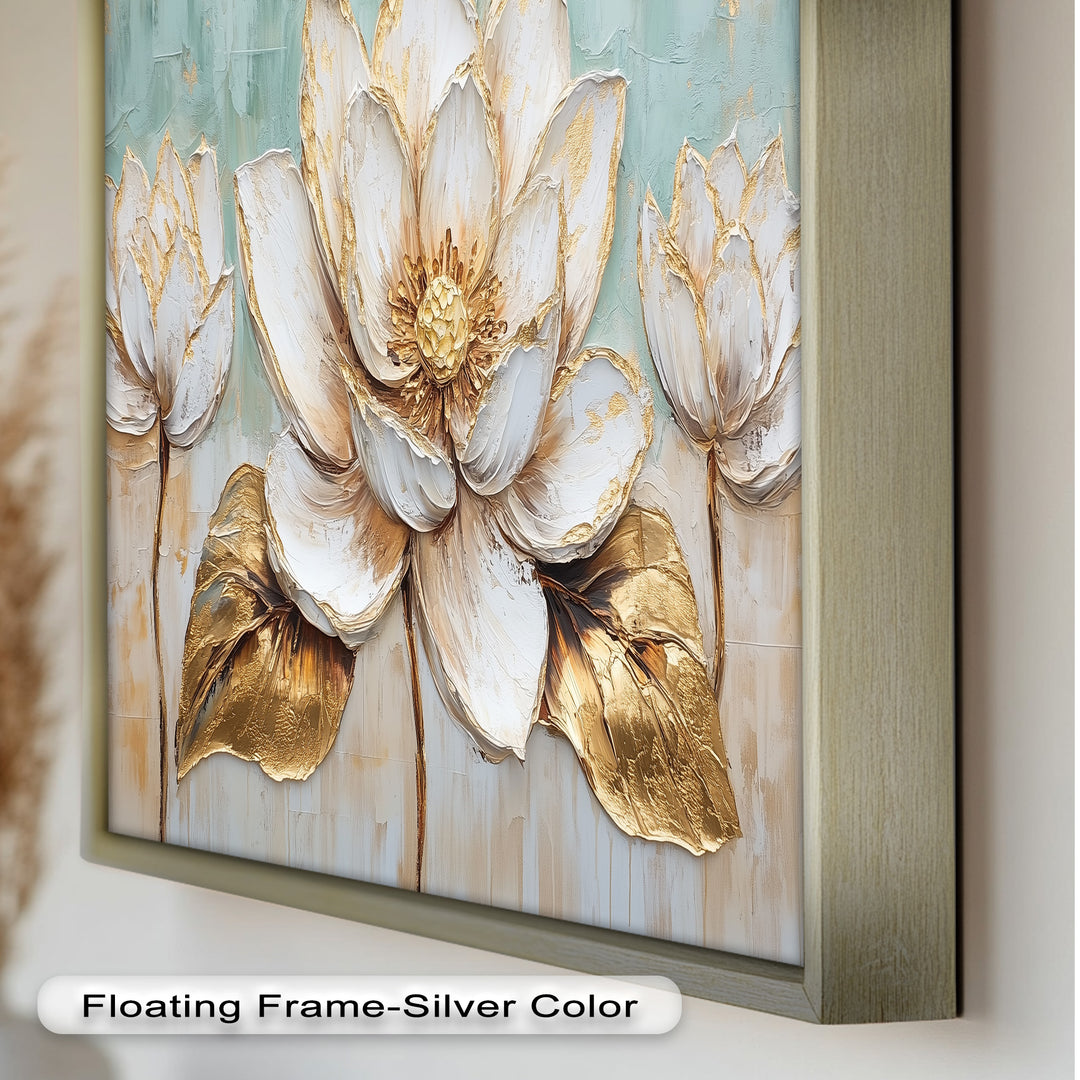 Golden Bloom Lotus – Floral Oil Painting