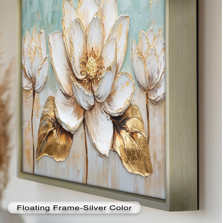 Golden Bloom Lotus – Floral Oil Painting