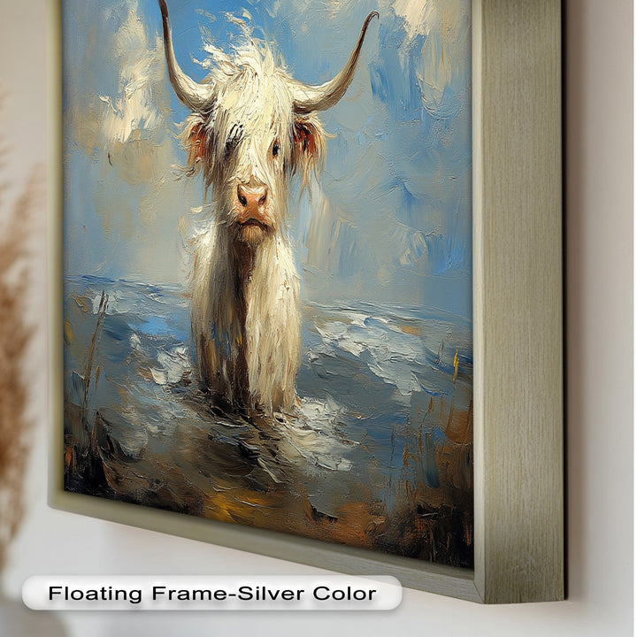 Highland Cow in Coastal Waters – Animal Oil Painting