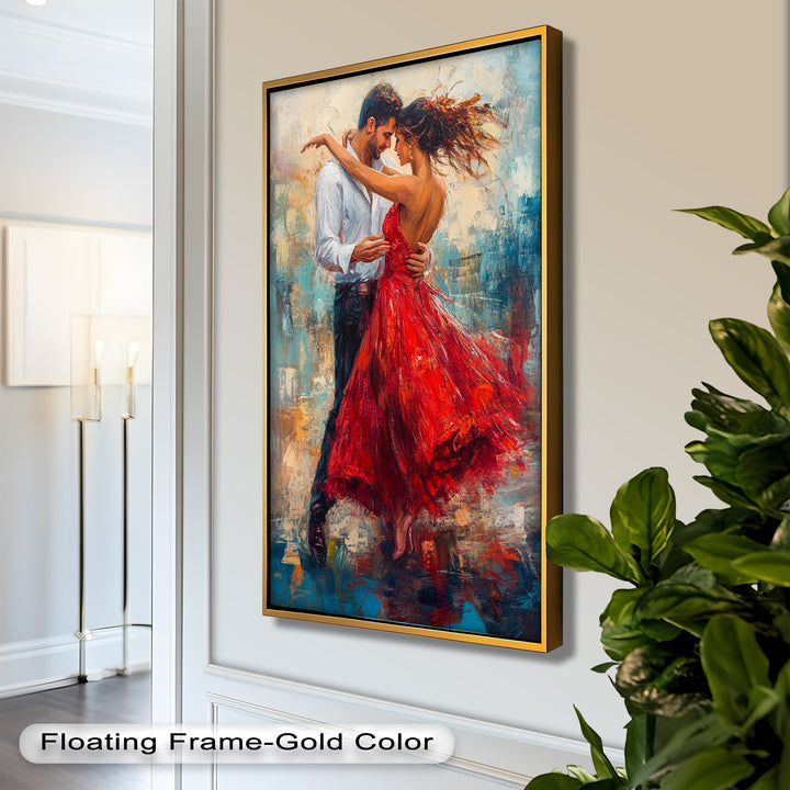 Flamenco Fire – Romantic Couple in Red Dress Oil Painting