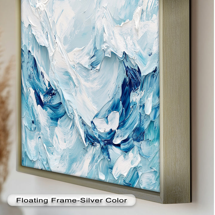 Ocean Ice Texture Art – Abstract Blue & White Oil Painting