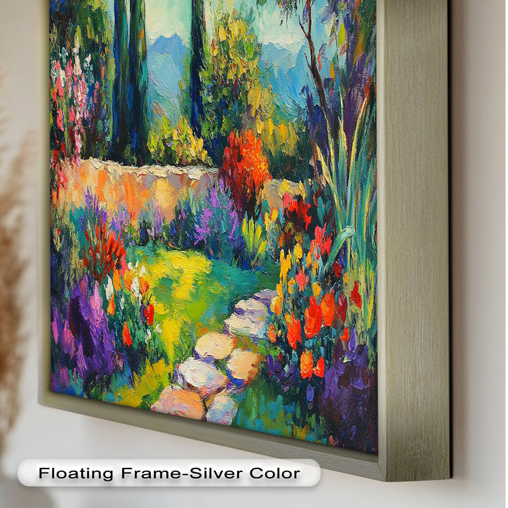 Sunlit Garden Path Oil Painting – Fauvist Outdoor Floral Landscape