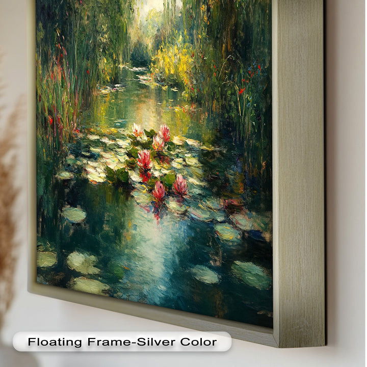 Tranquil Water Lilies in Sunlit Pond – Impressionist Oil Painting