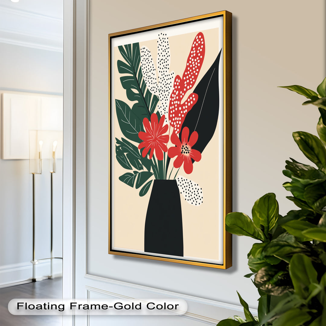 Purpurrote Blüte in monochromer Vase – Modernes florales Ölgemälde