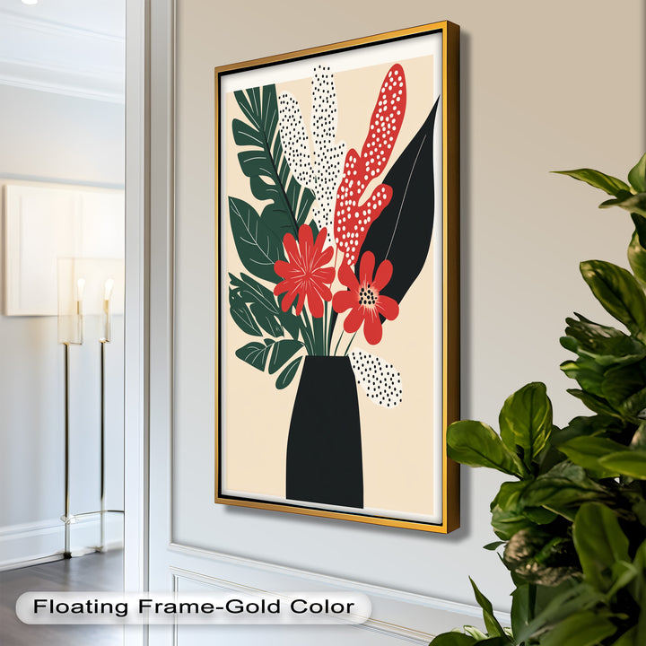 Purpurrote Blüte in monochromer Vase – Modernes florales Ölgemälde