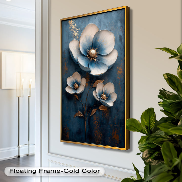 Blue and Gold Flower - Modern Oil Painting