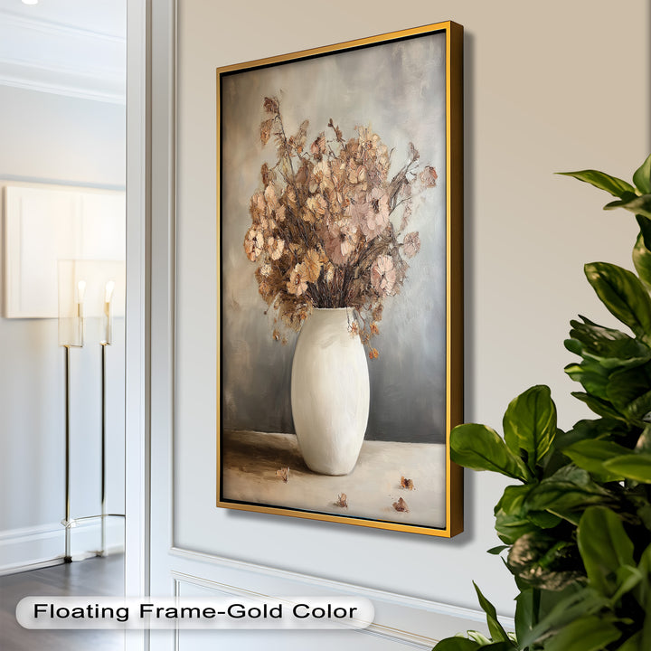 Brown Bouquet in White Vase - Flower Oil Painting