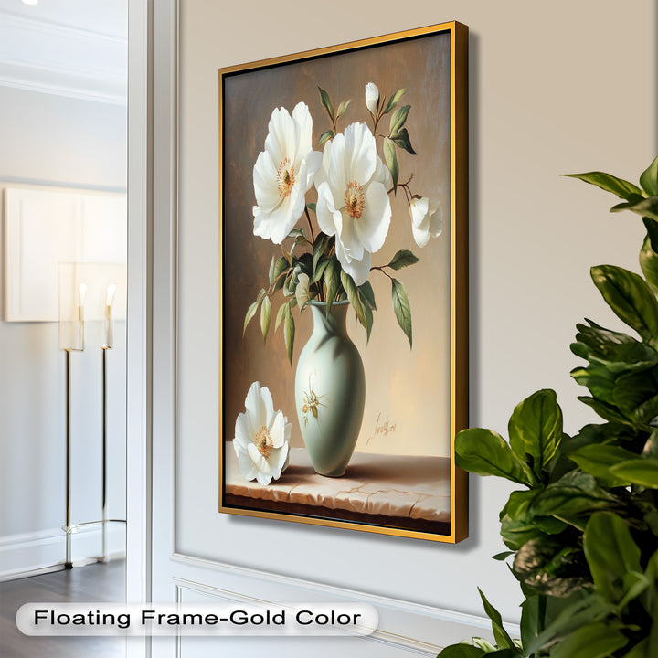 White Peony Still Life – Classic Floral Arrangement Flower Oil Painting