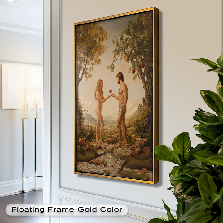 The First Temptation – Adam and Eve in Eden Renaissance Oil Painting