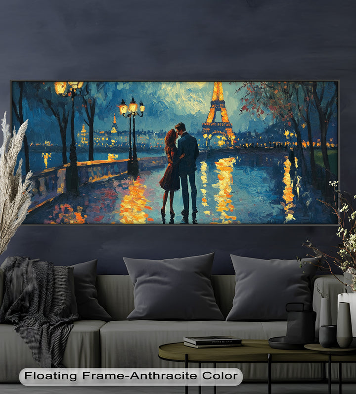 Eiffel Glow – Lovers Embrace by the Seine Love Oil Painting