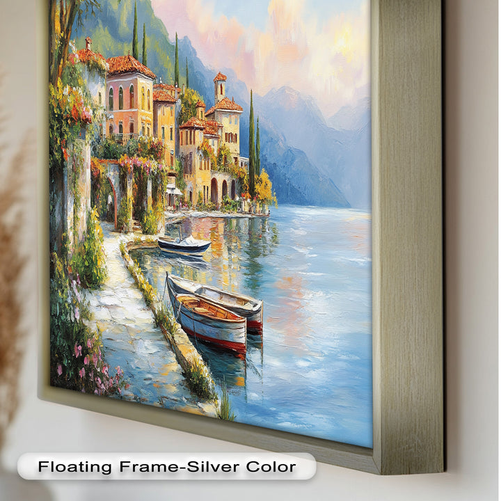 Italian Lake Village Wall Art – Mediterranean Oil Painting