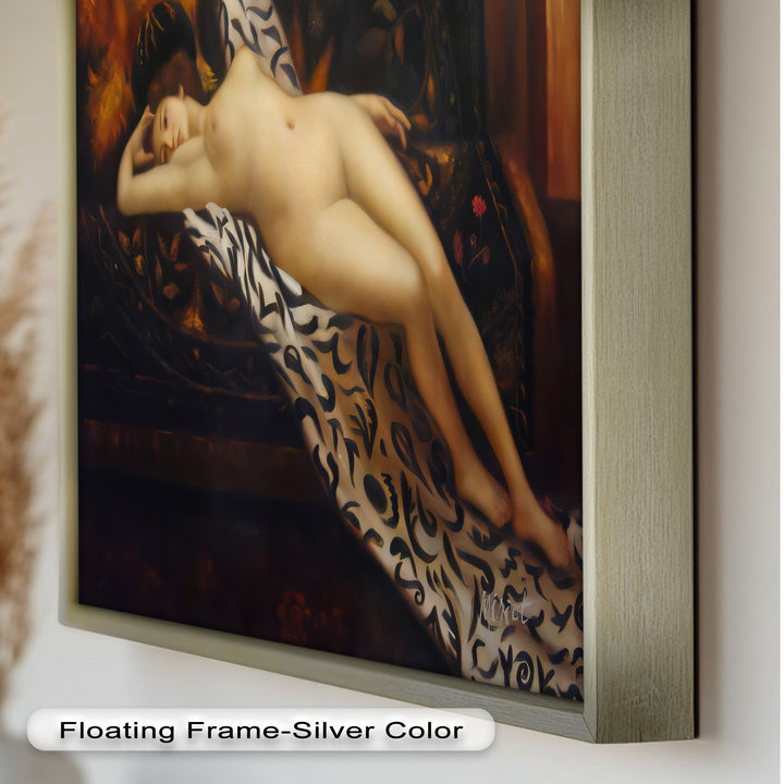Velvet Reverie – Reclining Nude on Ornamental Nude Oil Painting