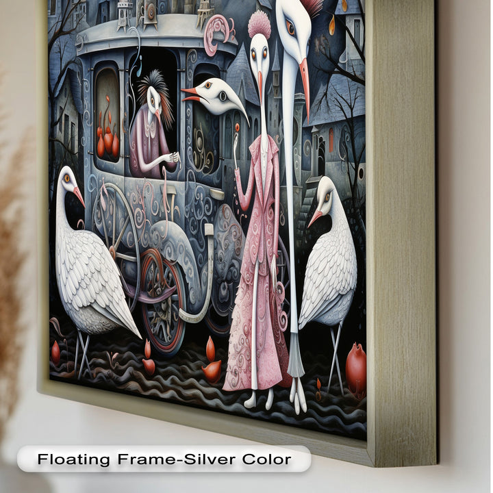 Crimson Couriers – Surreal Carriage Scene Oil Painting