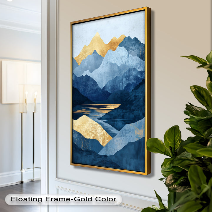 Golden Horizon – Abstract Blue Mountain Landscape Oil Painting