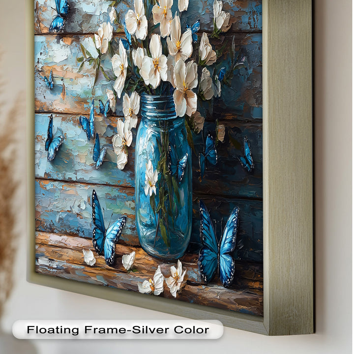 Flowers and Blue Butterflies – Elegant Nature Oil Painting