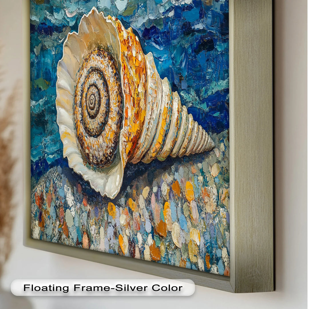 Whispers of the Sea – Spiral Shell on Coastal Shoreline Oil Painting - MyPhotoStation