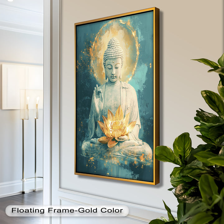 Buddha with Lotus Flower Wall Art – Religious Oil Painting