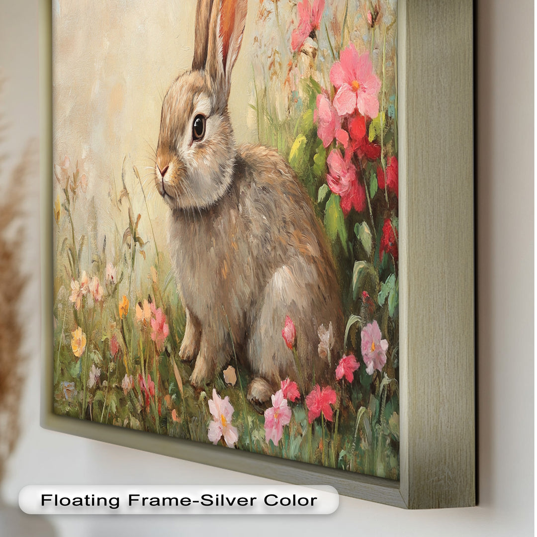 Curious Bunny Among Spring Blossoms – Animal Oil Painting