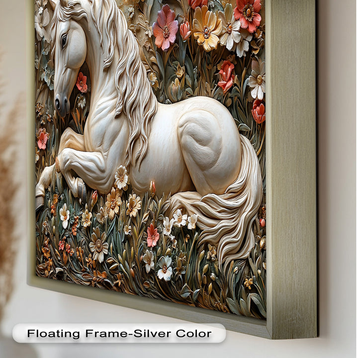 Rock Texture Flower Horse – Elegant Equine Oil Painting