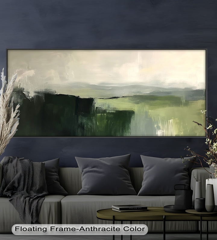 Misty Valley Horizon – Green Abstract Oil Painting
