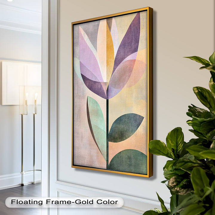 Purple Bloom – Minimalistisches geometrisches Blumenölgemälde