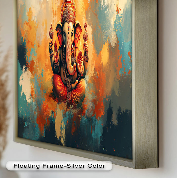 Orange Ganesha Wandkunst – Religiöses Ölgemälde