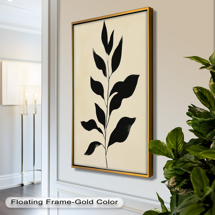 Black Botanical Minimalism – Monochrome Oil Painting
