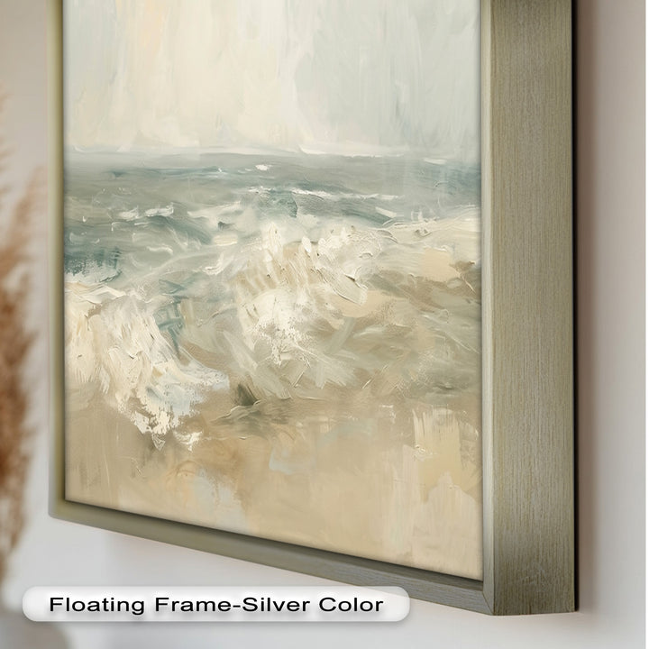 Modern Earthy Green Abstract Landscape – Coastal Serenity Oil Painting