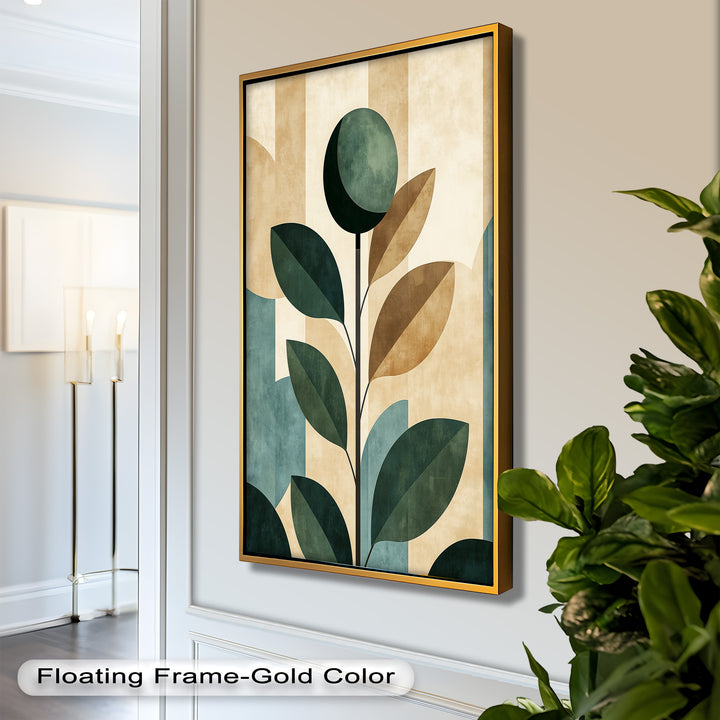 Geometric Botanical – Mid-Century Modern Leaf Oil Painting