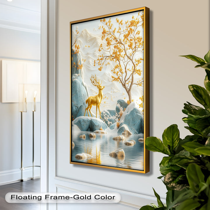 Golden Deer in Snowy Mountain - Animal Oil Painting