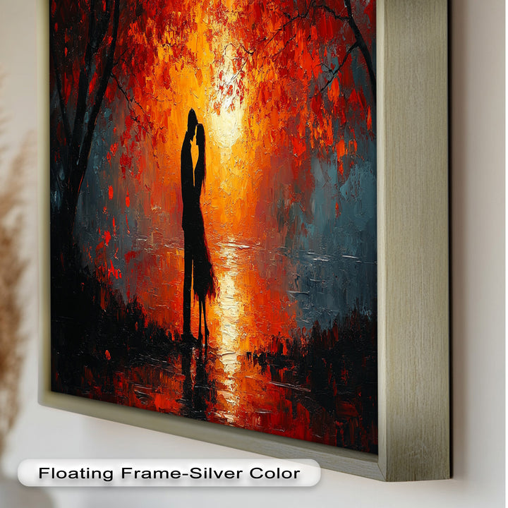 Passionate Kiss Beneath Autumn Flames - Love Oil Painting