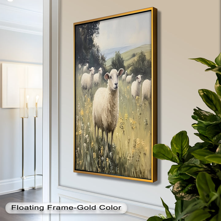 Sheep in Spring Meadow – Pastoral Oil Painting