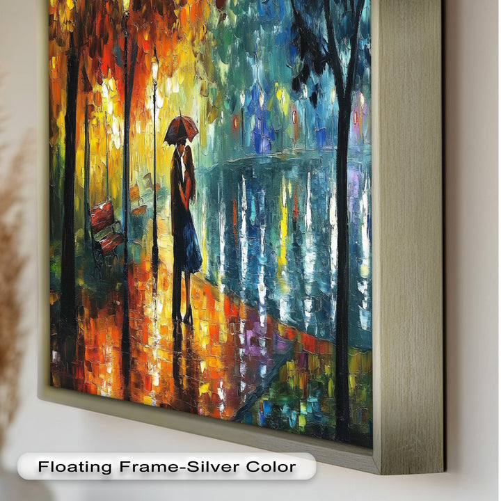 Golden Glow – Lovers Beneath the Umbrella Love Oil Painting